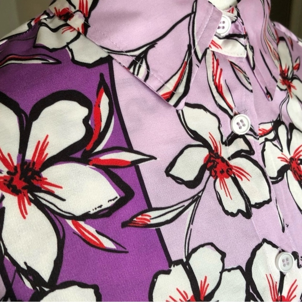 Marc Aurel Woman’s Purple Floral Button Down Blouse | Size 40 - Picture 8 of 8